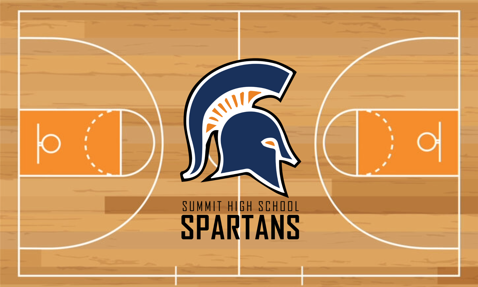 Summit High logo on basketball court